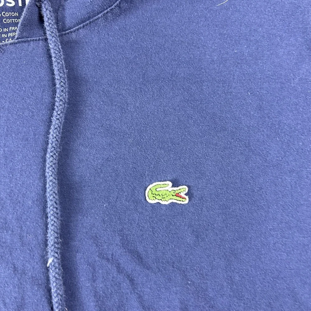 Lacoste Hoodie Mens‎ Medium Navy Blue 100% Cotton Pullover Sweatshirt Logo